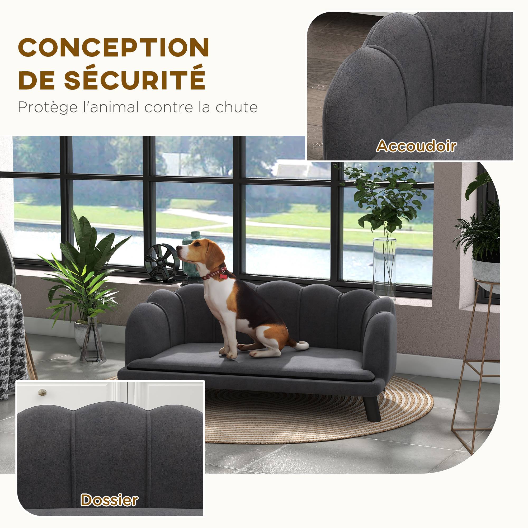 Sans Marque - Canapé chien lit pour chien chat coquillage 98L x 60l x 35H cm coussin moelleux velours gris - Image 8
