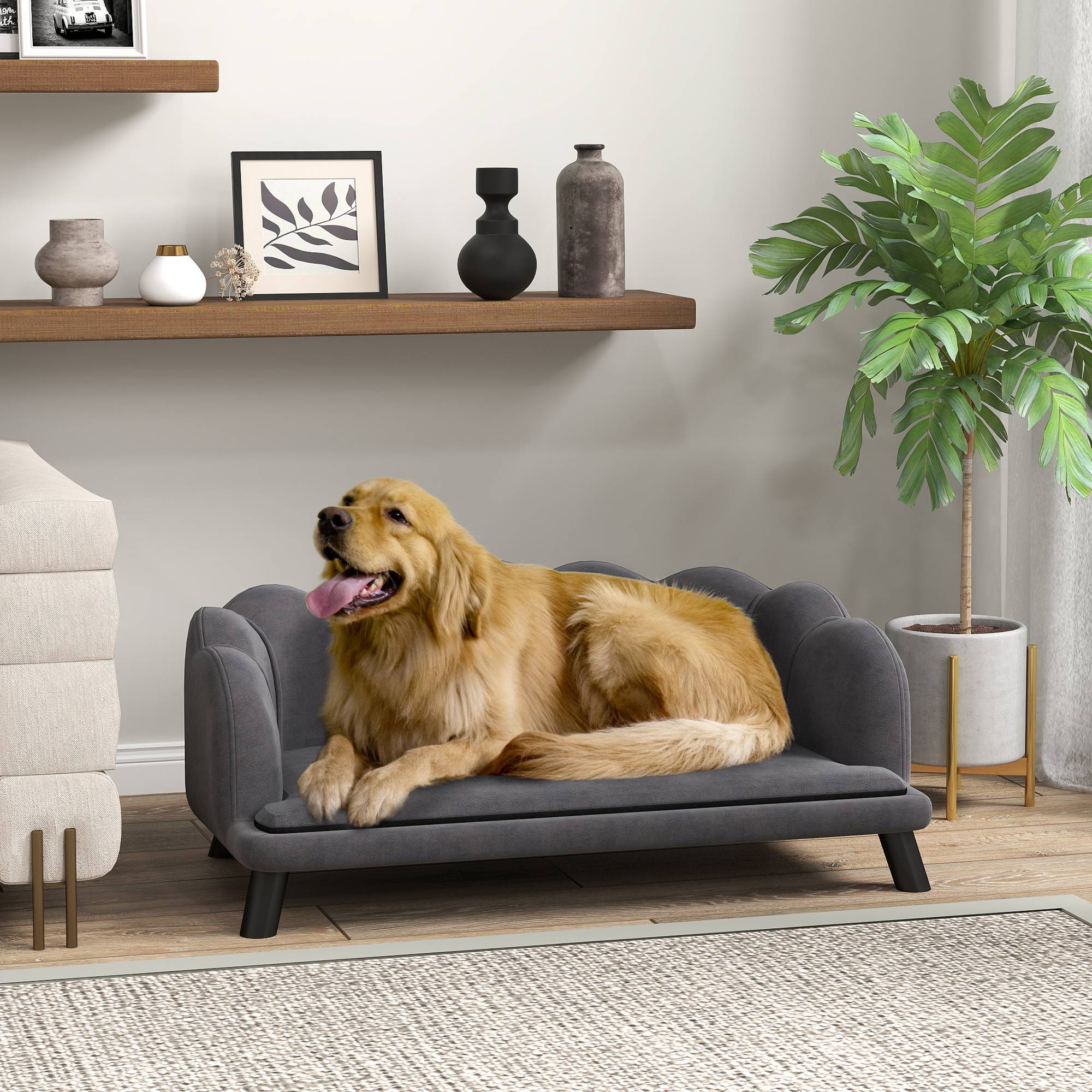 Sans Marque - Canapé chien lit pour chien chat coquillage 98L x 60l x 35H cm coussin moelleux velours gris - Image 3