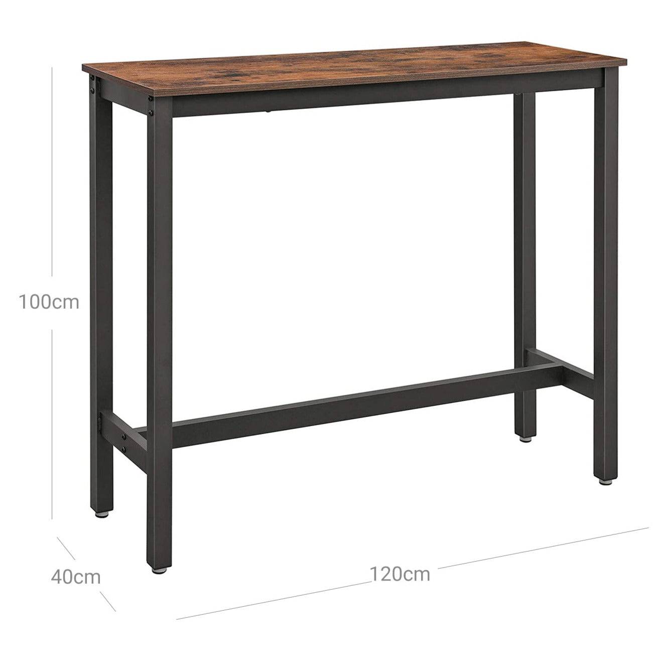 Helloshop26 - Table de bar table haute fine table de cuisine 120 x 40 x 100 cm table de salle à manger avec cadre métallique robuste montage facile marron rustique - Image 2