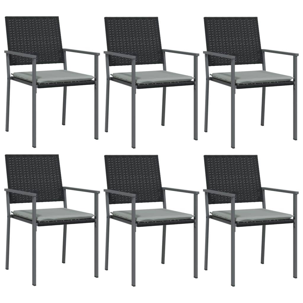 Chaises de jardin et coussins lot de 6 noir 54 x 62.5 x 89 cm rotin - PANGIVO - Image 2