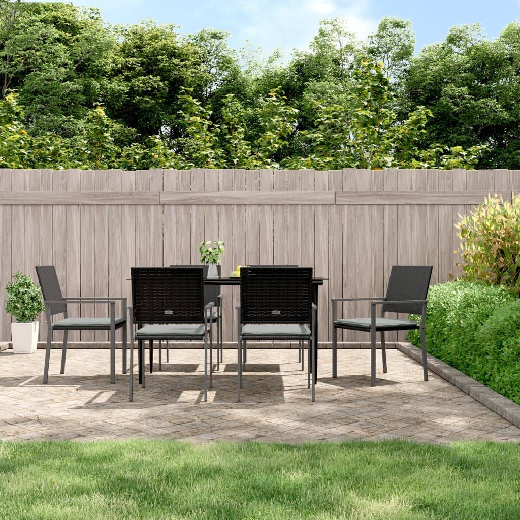 Chaises de jardin et coussins lot de 6 noir 54 x 62.5 x 89 cm rotin - PANGIVO - Image 1