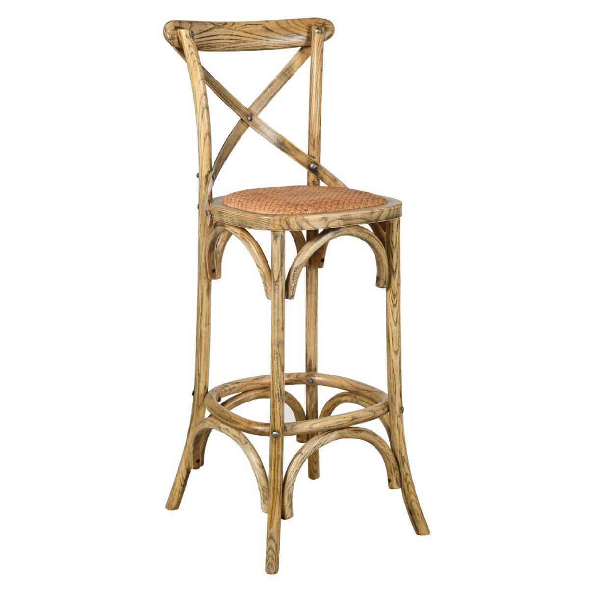 Aubry Gaspard - Tabouret de bar bois et rotin Bistrot chic - Image 1