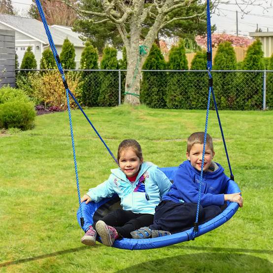 Balançoire nid ronde pour arbre, dès 3 ans, 100 kg, Ø100x180 cm bleue - Image 2