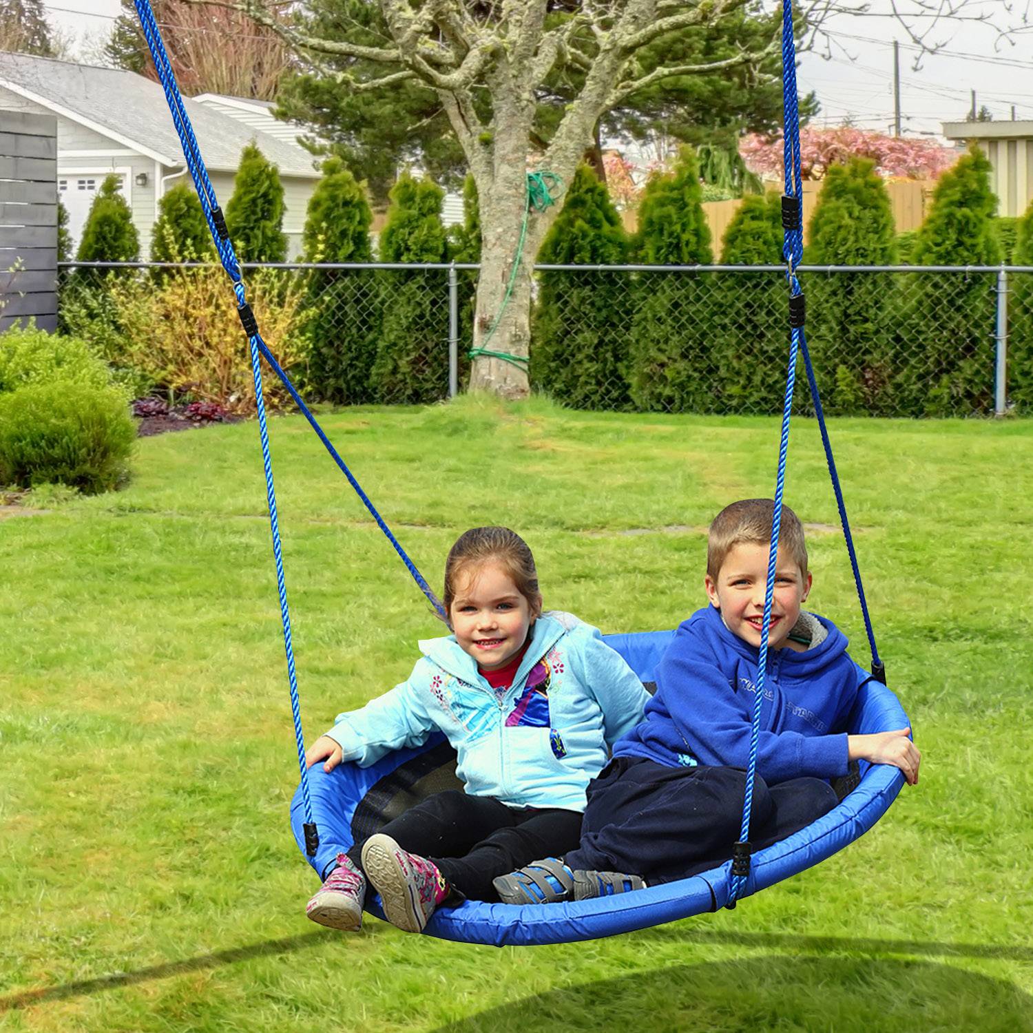 Balançoire nid ronde pour arbre, dès 3 ans, 100 kg, Ø100x180 cm bleue - Image 2