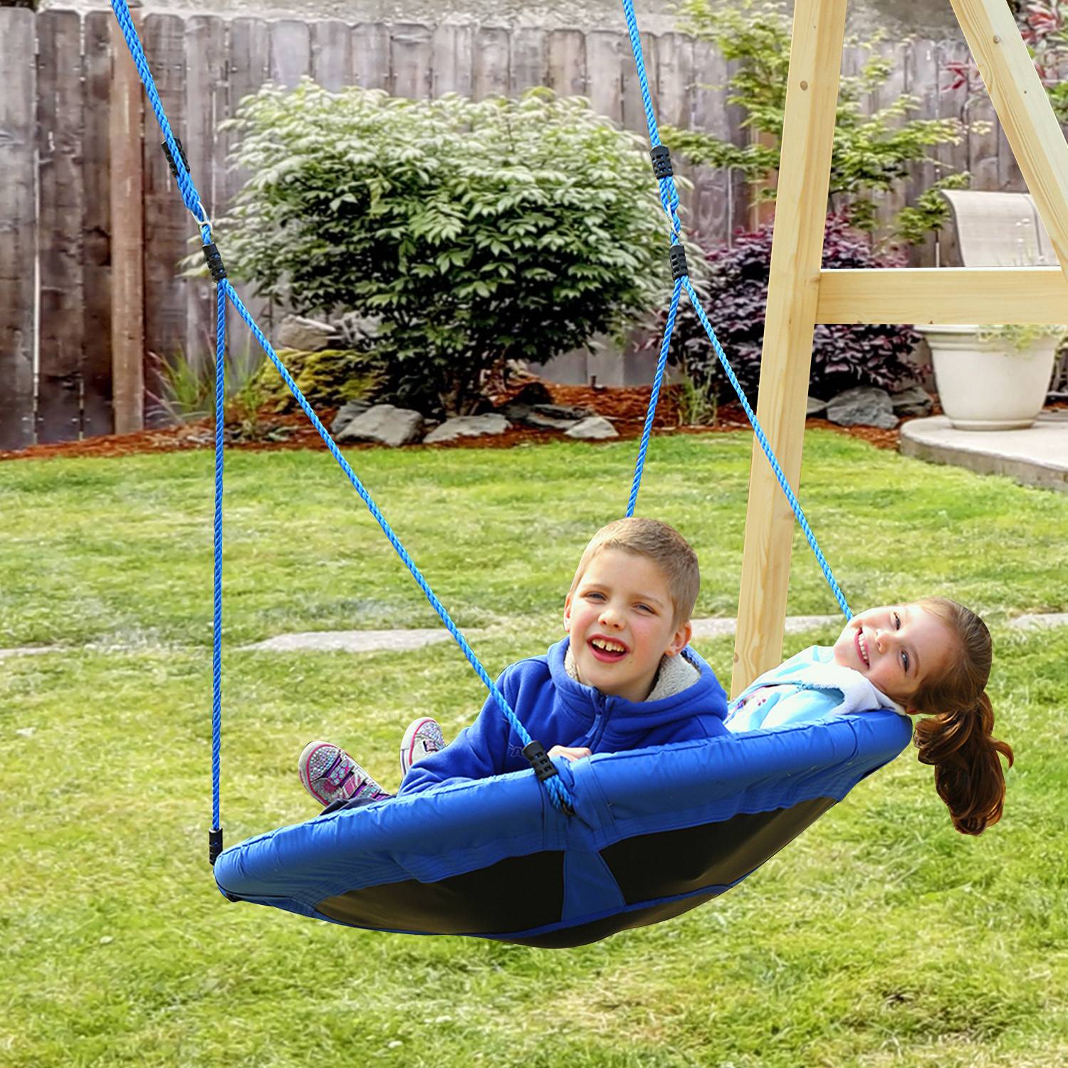 Balançoire nid ronde pour arbre, dès 3 ans, 100 kg, Ø100x180 cm bleue - Image 3