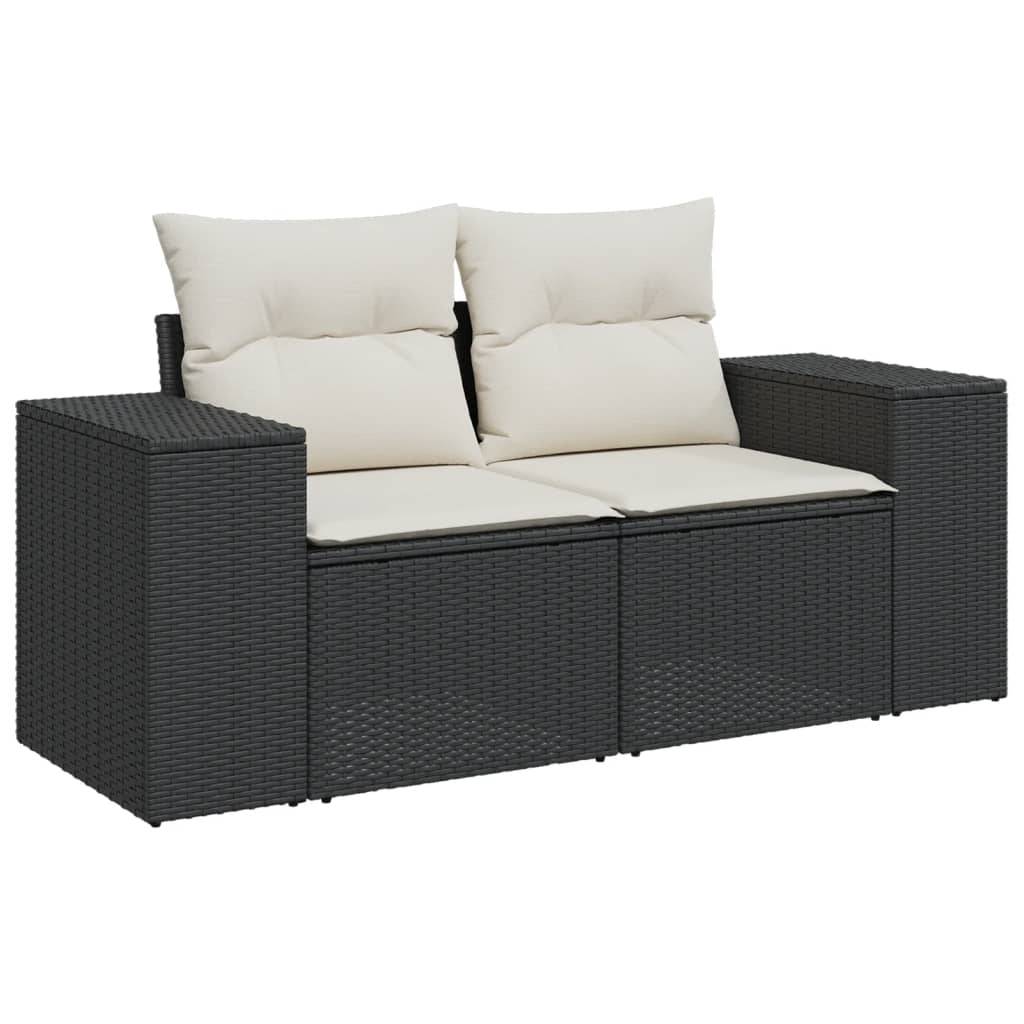 Canapé de jardin 3 places en poly rotin avec coussins déhoussables pour extérieur Noir/Crème – ComfortXL Outdoor Living - Image 3