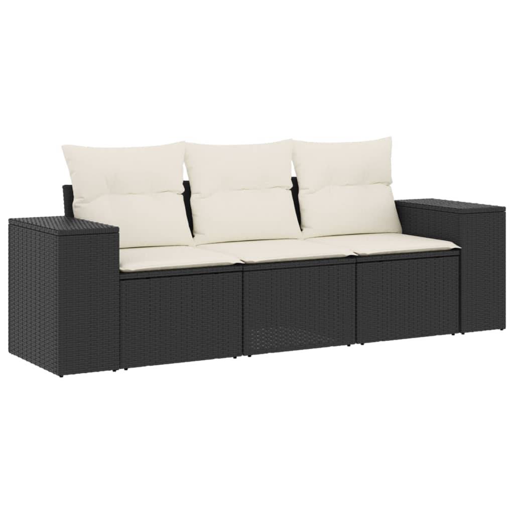 Canapé de jardin 3 places en poly rotin avec coussins déhoussables pour extérieur Noir/Crème – ComfortXL Outdoor Living - Image 2