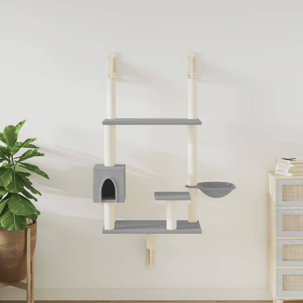 ComfortXL - Arbre à chat mural en bois et sisal avec panier et niche Gris clair 153 cm – ComfortXL Pet Living - Image 1
