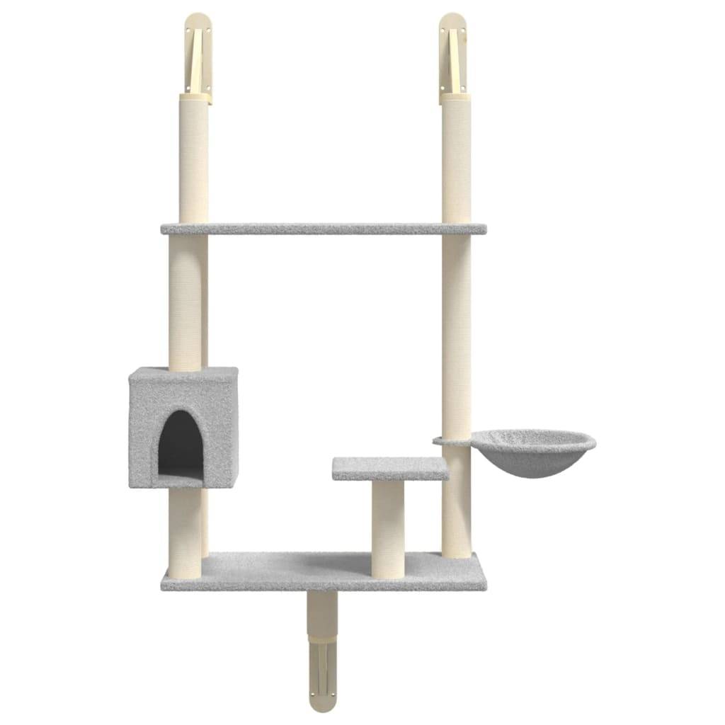 ComfortXL - Arbre à chat mural en bois et sisal avec panier et niche Gris clair 153 cm – ComfortXL Pet Living - Image 4