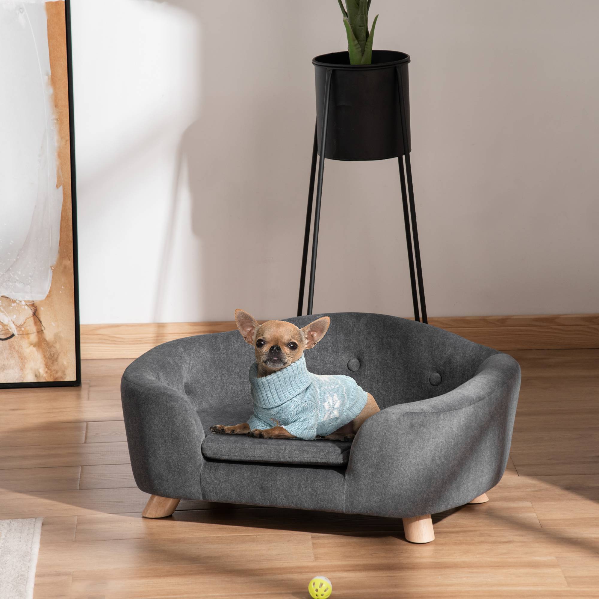Sans Marque - Niche petits chiens 10kg max coussin 70x47x30 cm gris anthracite - Image 3