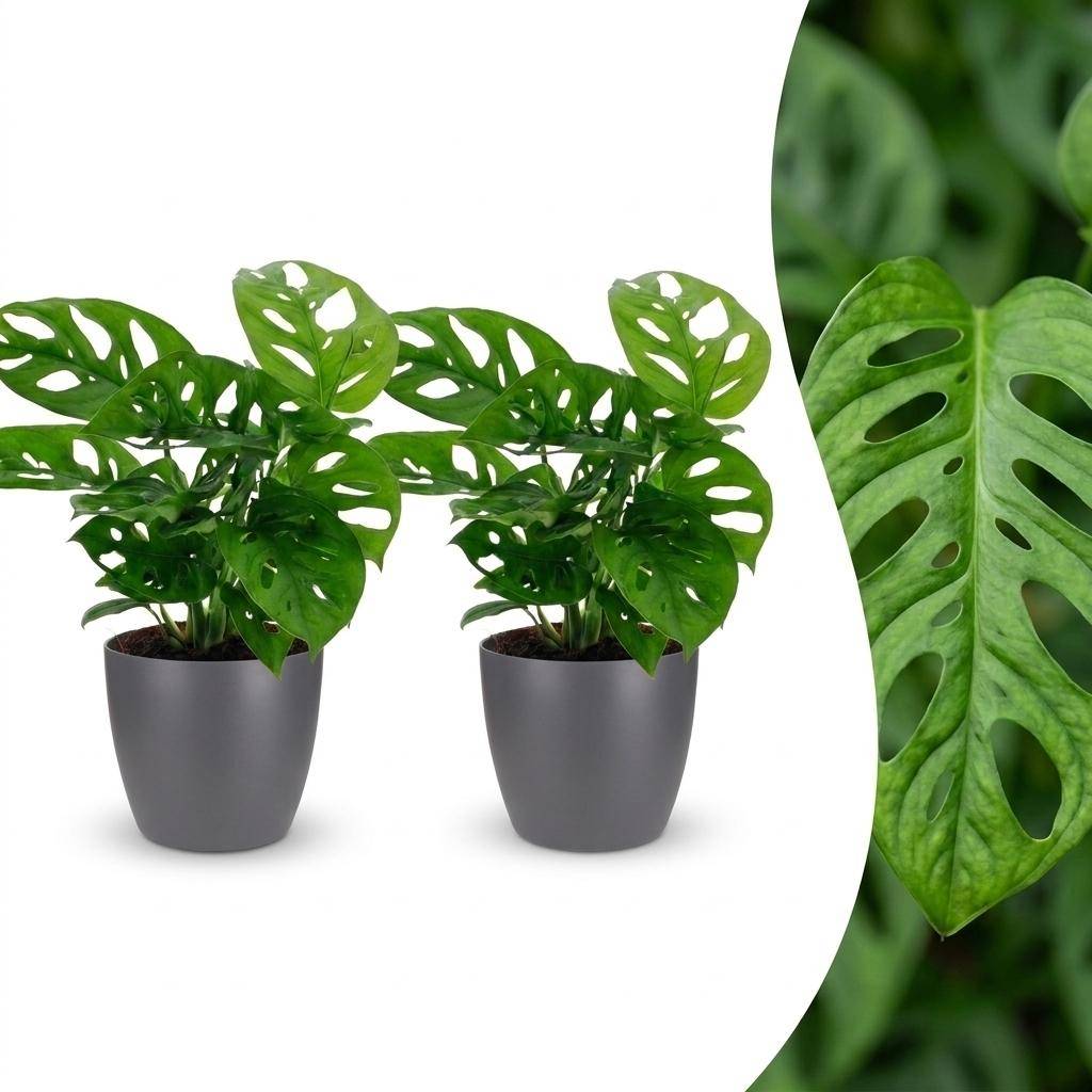 Monstera adansonii - avec pot gris - lot de 2 - Ø12cm - ↕25cm - Plantes d’intérieur - Image 1