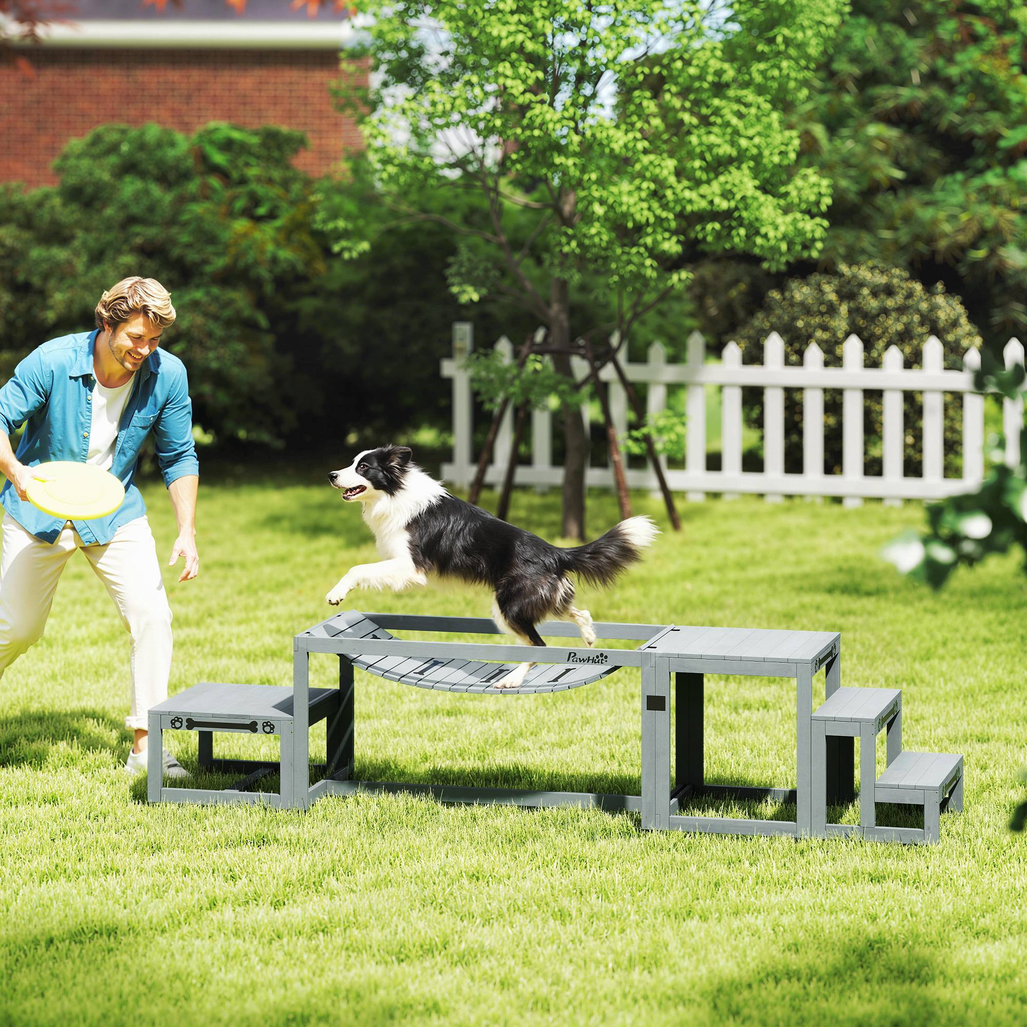 Kit d'agilité pour chien bois gris 117 x 50 x 56 cm - PANGIVO - Image 4