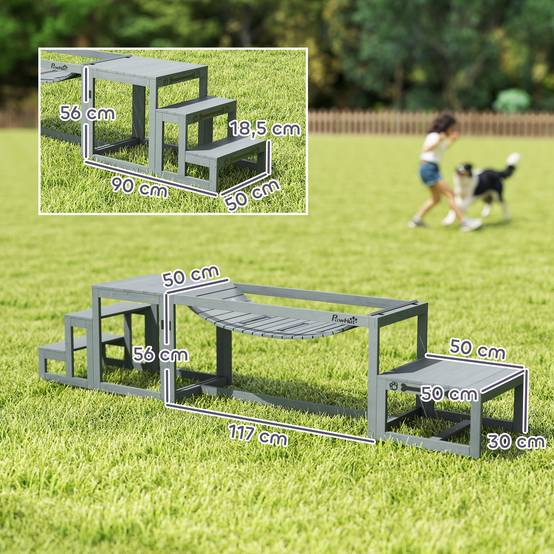 Kit d'agilité pour chien bois gris 117 x 50 x 56 cm - PANGIVO - Image 5
