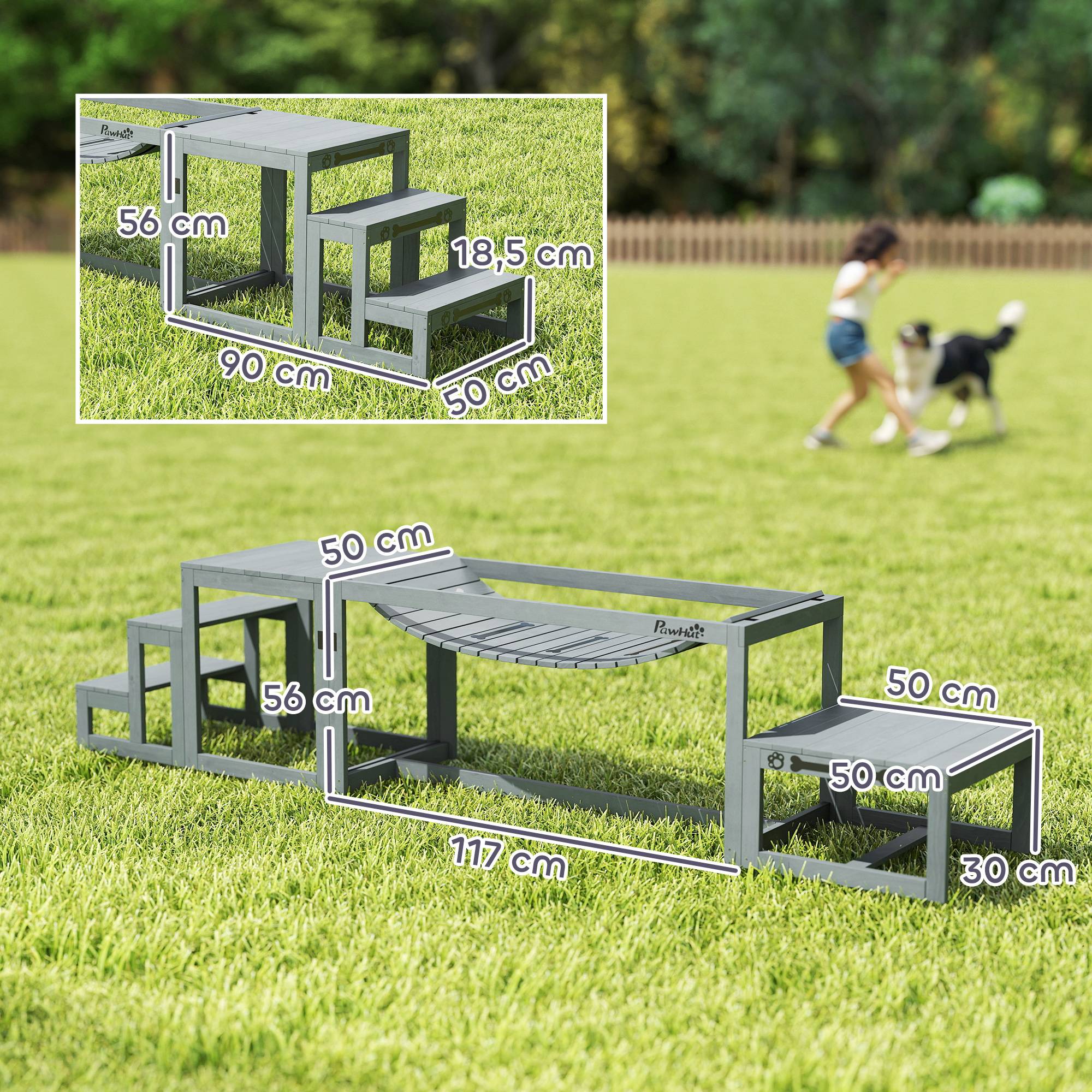 Kit d'agilité pour chien bois gris 117 x 50 x 56 cm - PANGIVO - Image 5