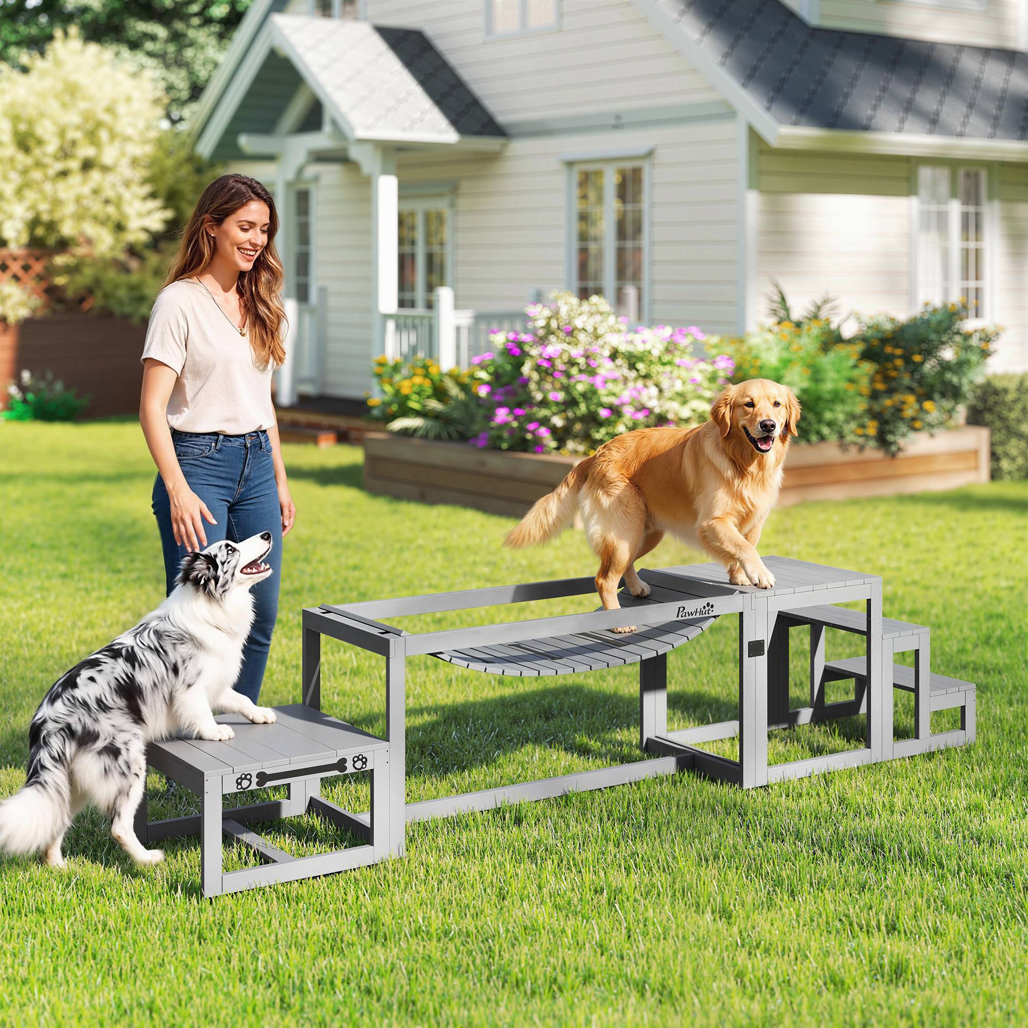 Kit d'agilité pour chien bois gris 117 x 50 x 56 cm - PANGIVO - Image 3