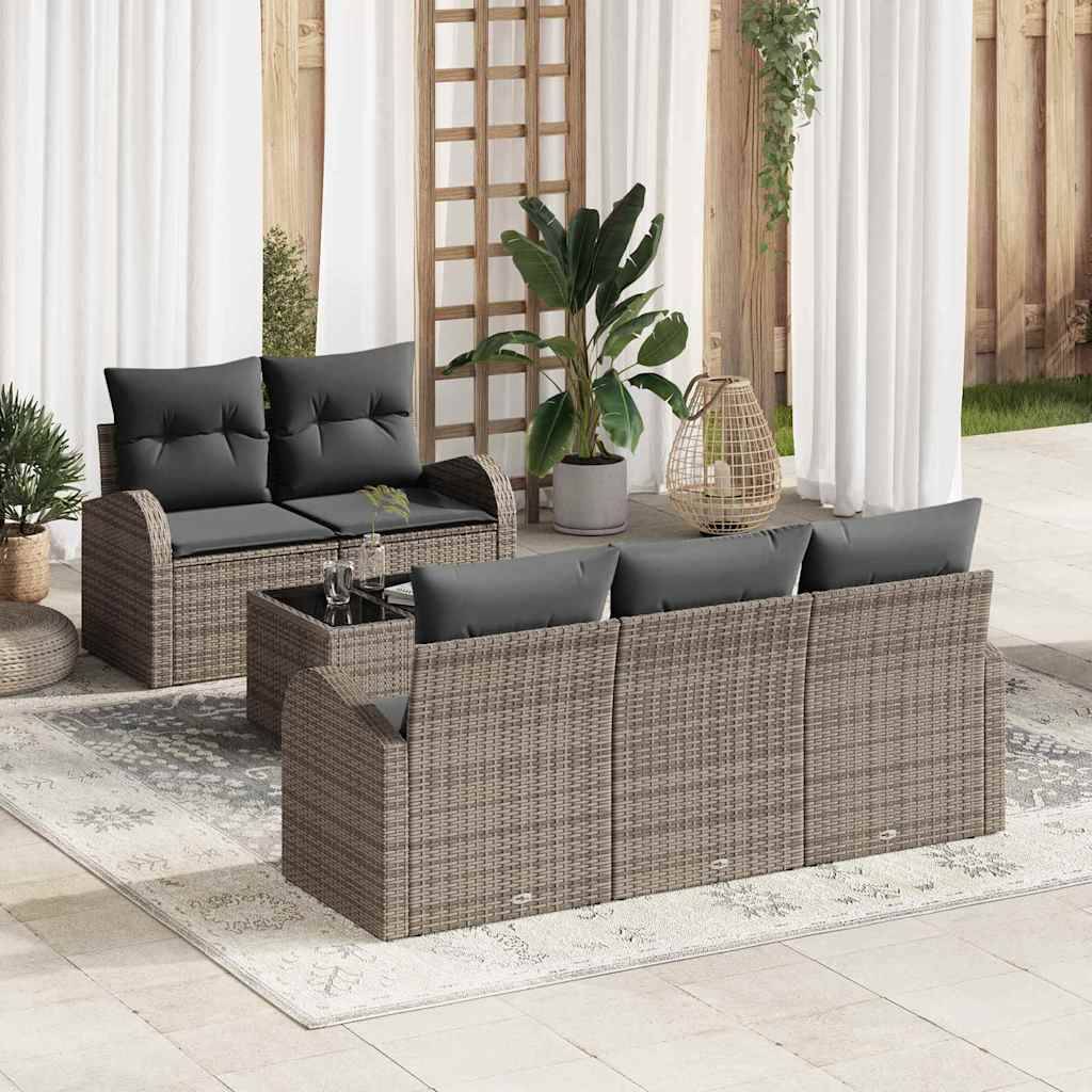 ComfortXL - Canapé Extérieur Modulable 6 Pcs Polyrotin Gris Coussins Épais Table Basse Verre – ComfortXL Outdoor Living - Image 1