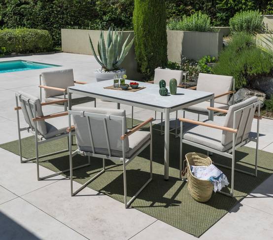 Ensemble table et chaises de jardin 6 places blanc BISCAROSSE - Image 1
