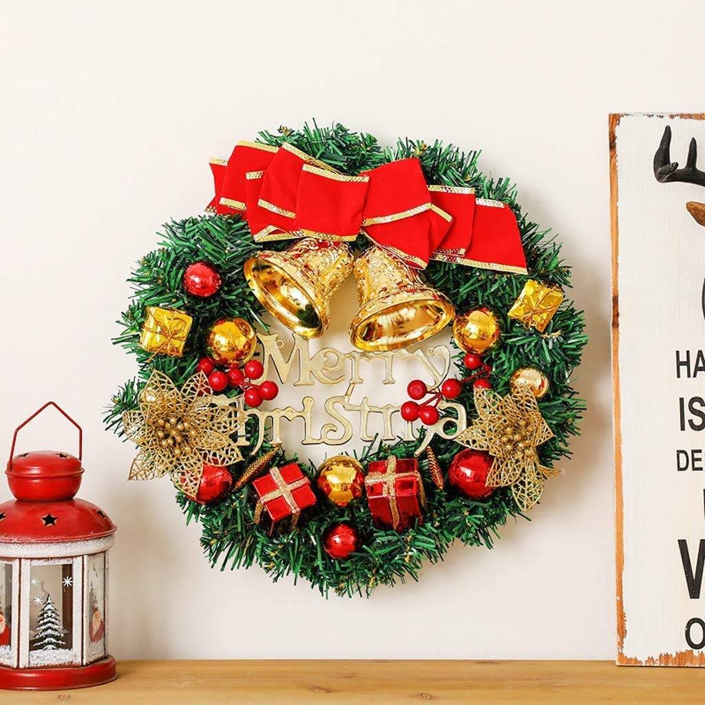 Couronne de Noël de 30 cm avec boules et nœud, décoration de Noël, couronne de porte de Noël artificielle avec cloches, guirlande de joyeux Noël - Image 3