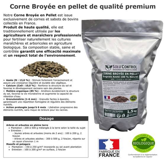 SOLU’CONTROL - 1,5 kg de Corne Broyée en Pellet - Formulation haute qualité Organo-Minerale - Engrais Azoté 100% Naturel- UAB - Image 4