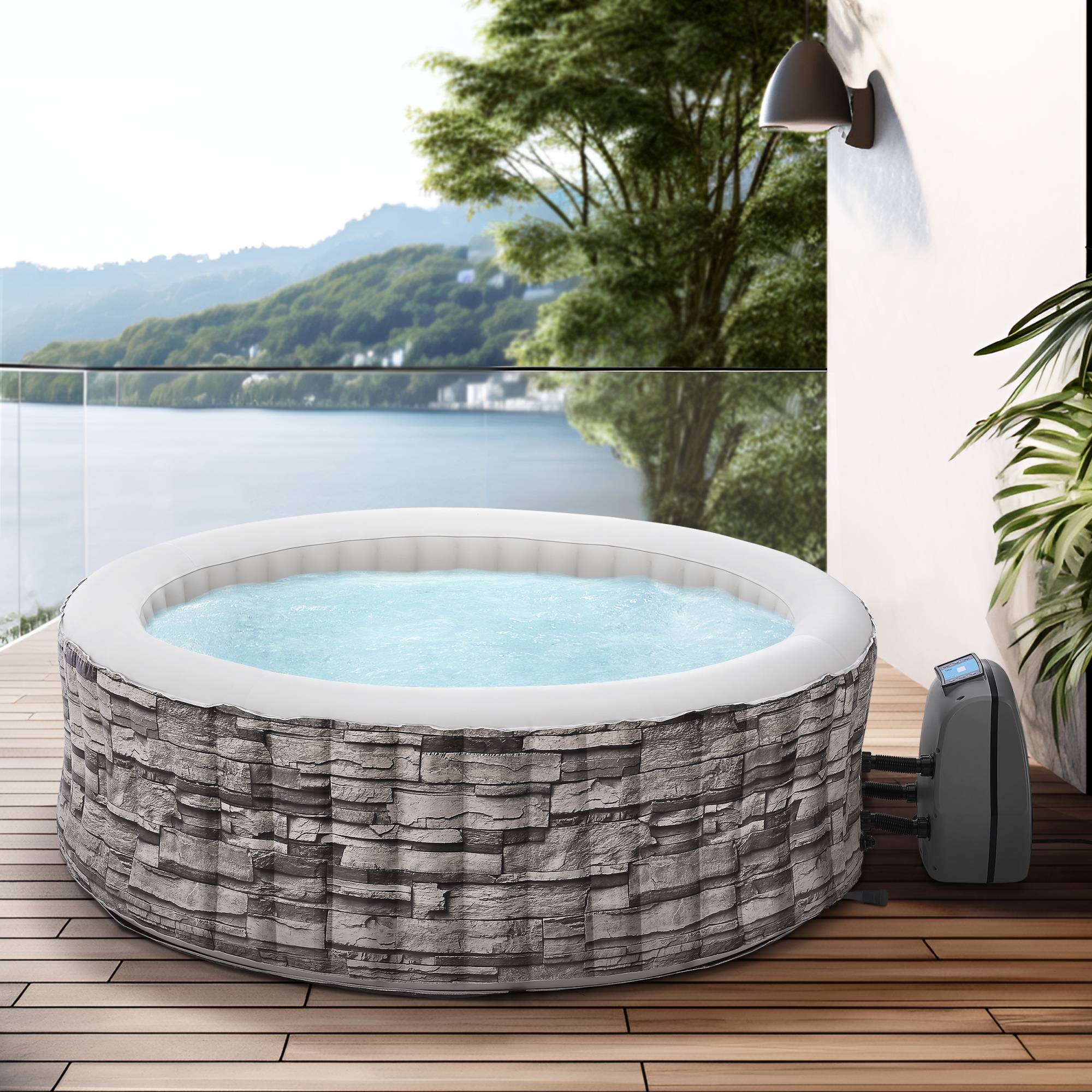 Casa.Pro - Spa gonflable Carosino pour 6 personnes aspect pierre gris pro.tec - Image 2
