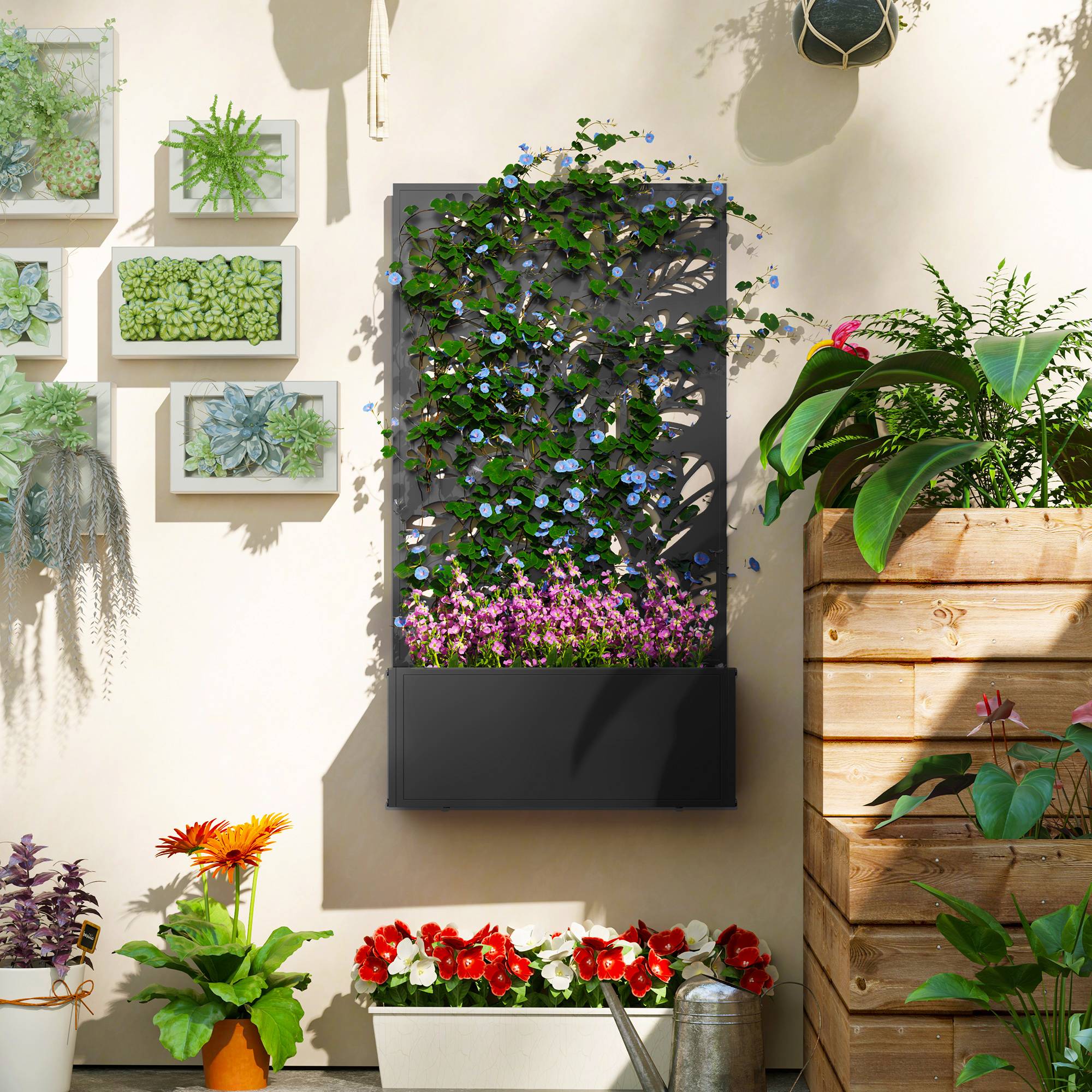 Jardinière avec brise-vue paravent treillis pour Plante Grimpante, bac à Fleurs - dim. 61L x 23l x 113H cm - Image 4
