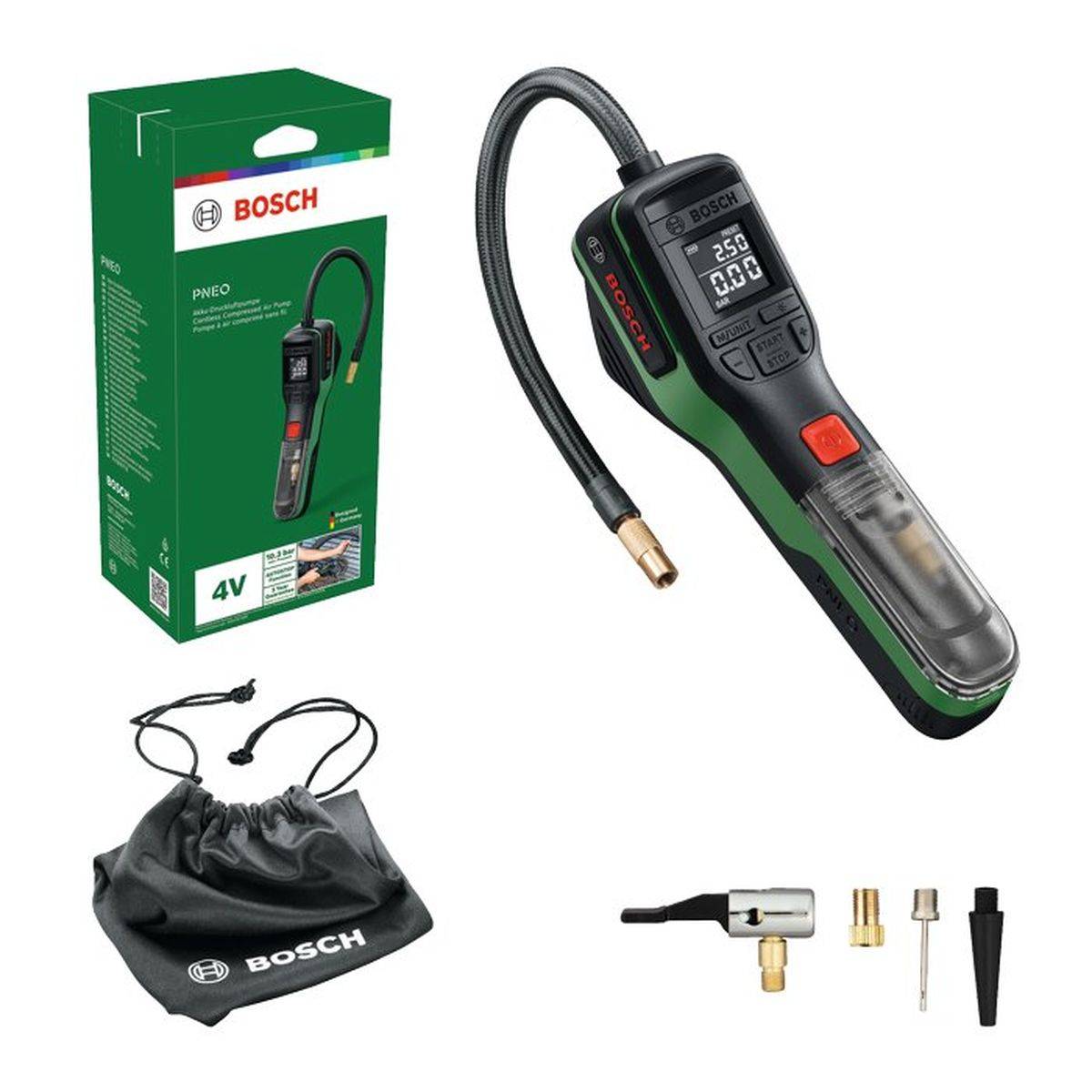 Bosch - Pompe pneumatique sans-fil Bosch PNEO pour pneus vélo, auto et moto, écran BAR, autostop jusqu’à 10,30 bar - Image 1