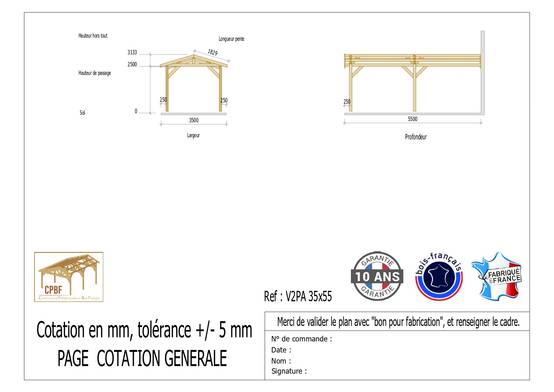 Carport Bois Douglas Français 19 m² – 2 pentes adossé – 4 poteaux – Abri voiture extérieur – Garantie 10 ans - Image 3