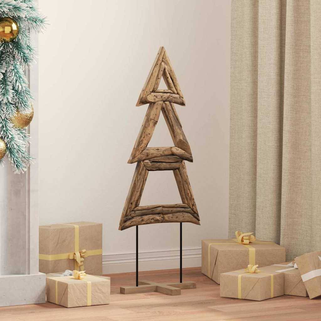 Sapin de Noël en bois de teck massif décoration rustique pour salon 90 cm – ComfortXL Outdoor Living - Image 1