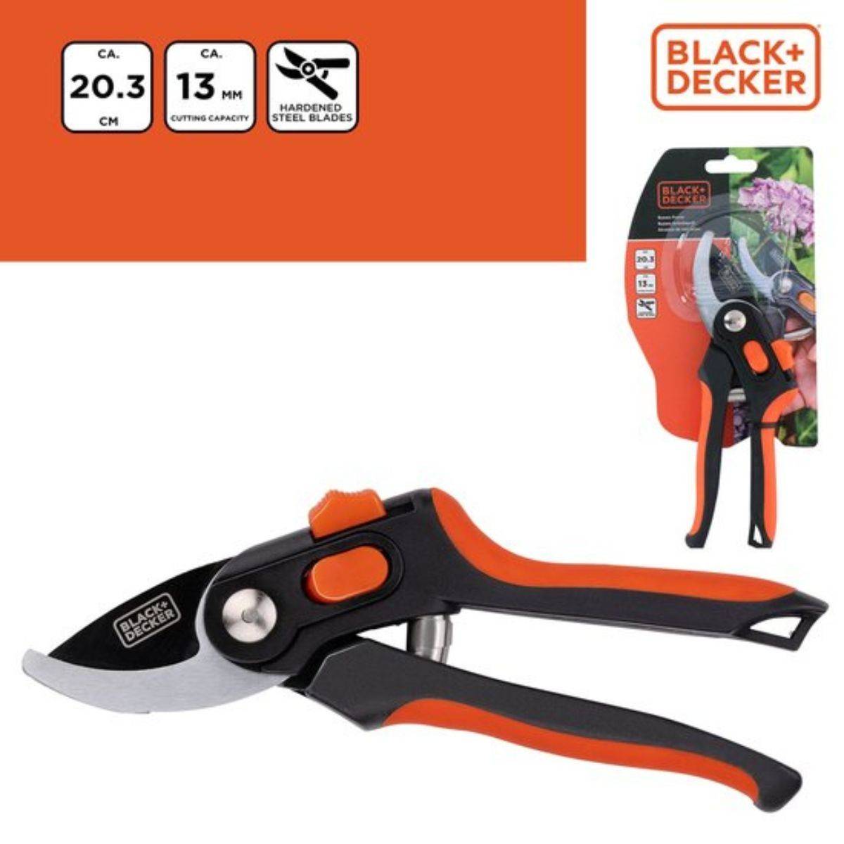 Sécateur de jardin Lame en Acier Trempé 20.3cm - Ciseaux de Jardin Coupe 13mm Plantes, Haies et Fleurs  Black&Decker - Image 9