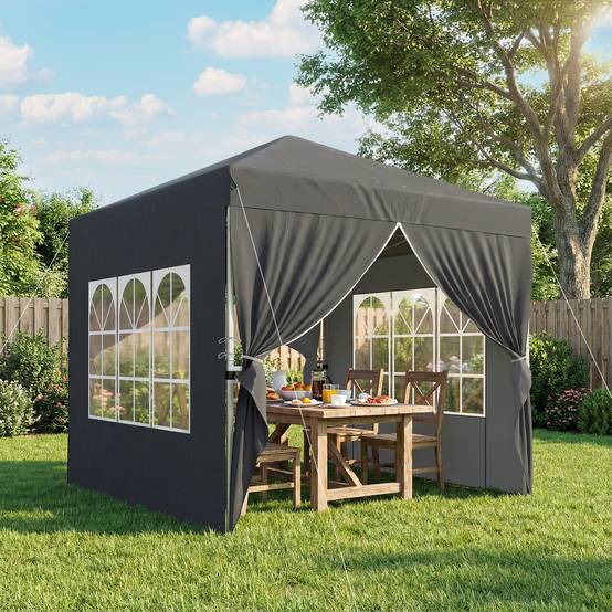 Tonnelle de jardin 2,5 x 2,5 m pop up tonnelle pliante réglable en hauteur protection UV50+ montage facile gris foncé - Image 3