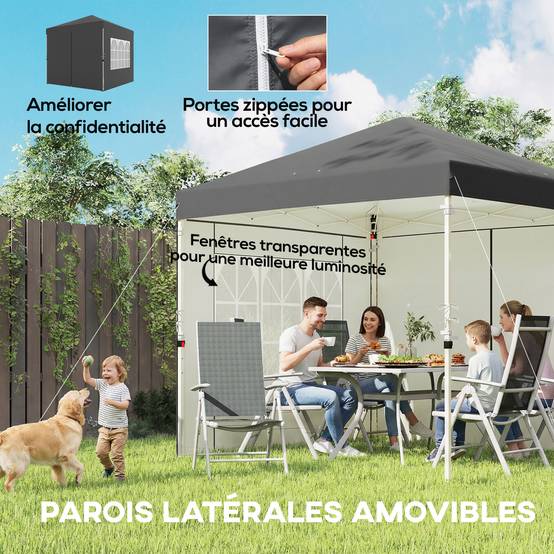 Tonnelle de jardin 2,5 x 2,5 m pop up tonnelle pliante réglable en hauteur protection UV50+ montage facile gris foncé - Image 7