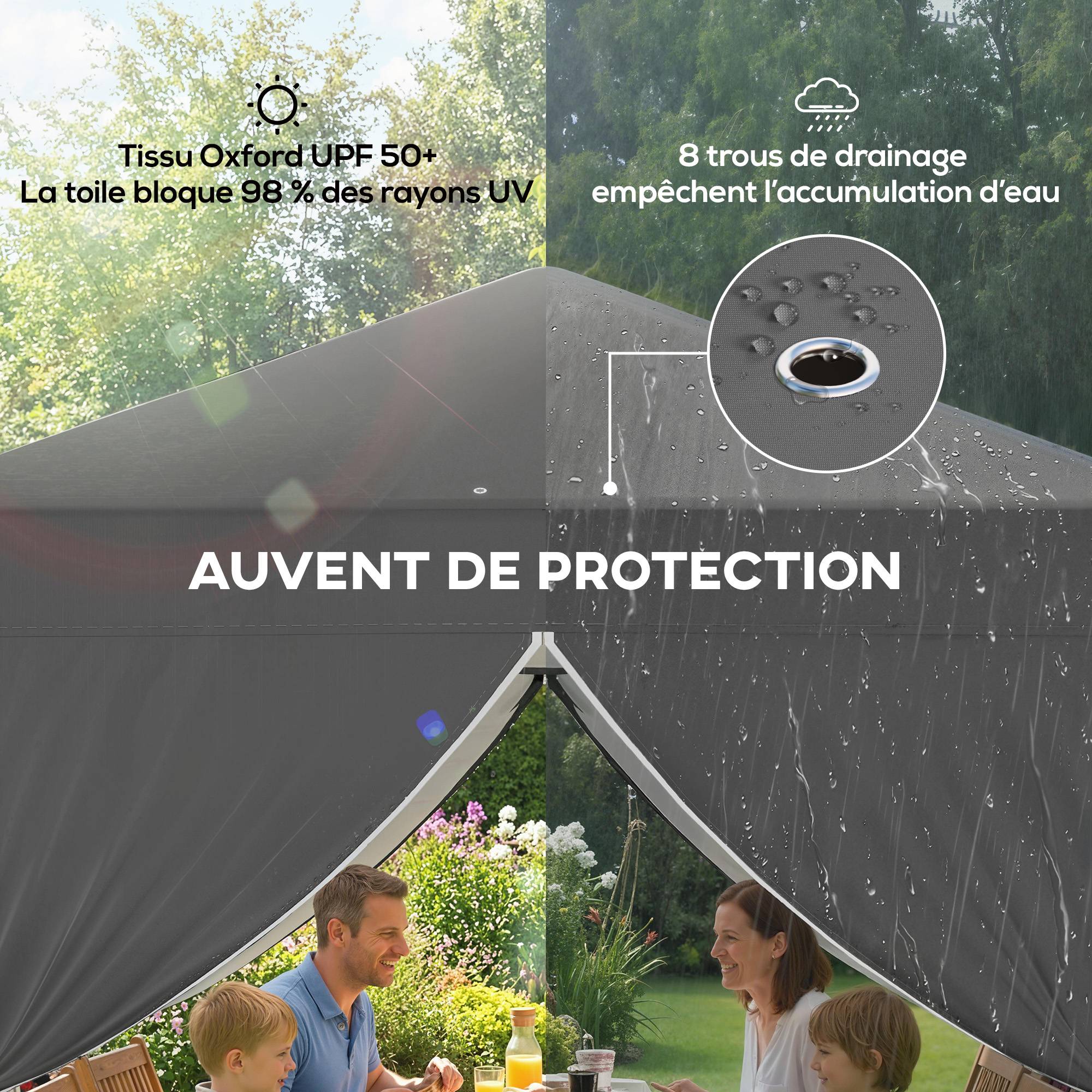 Tonnelle de jardin 2,5 x 2,5 m pop up tonnelle pliante réglable en hauteur protection UV50+ montage facile gris foncé - Image 6