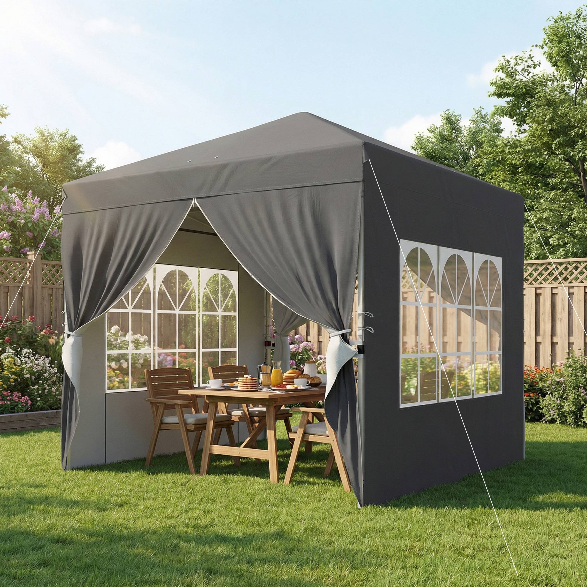 Tonnelle de jardin 2,5 x 2,5 m pop up tonnelle pliante réglable en hauteur protection UV50+ montage facile gris foncé - Image 4