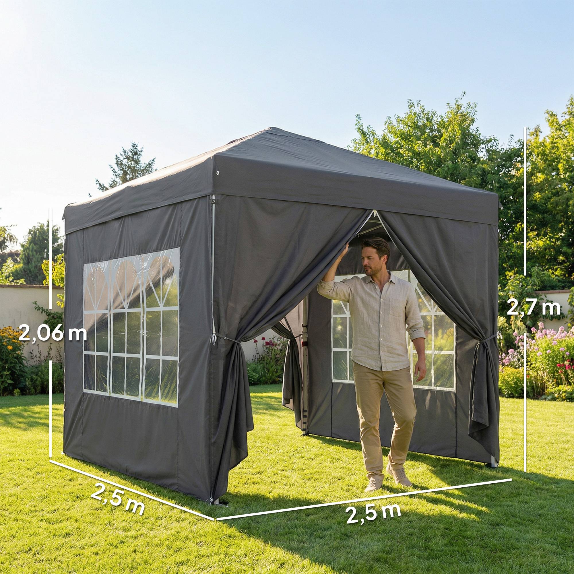 Tonnelle de jardin 2,5 x 2,5 m pop up tonnelle pliante réglable en hauteur protection UV50+ montage facile gris foncé - Image 5
