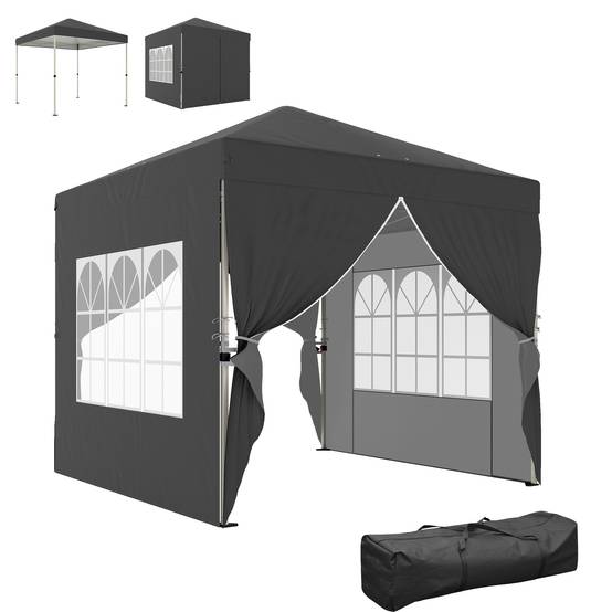 Tonnelle de jardin 2,5 x 2,5 m pop up tonnelle pliante réglable en hauteur protection UV50+ montage facile gris foncé - Image 1