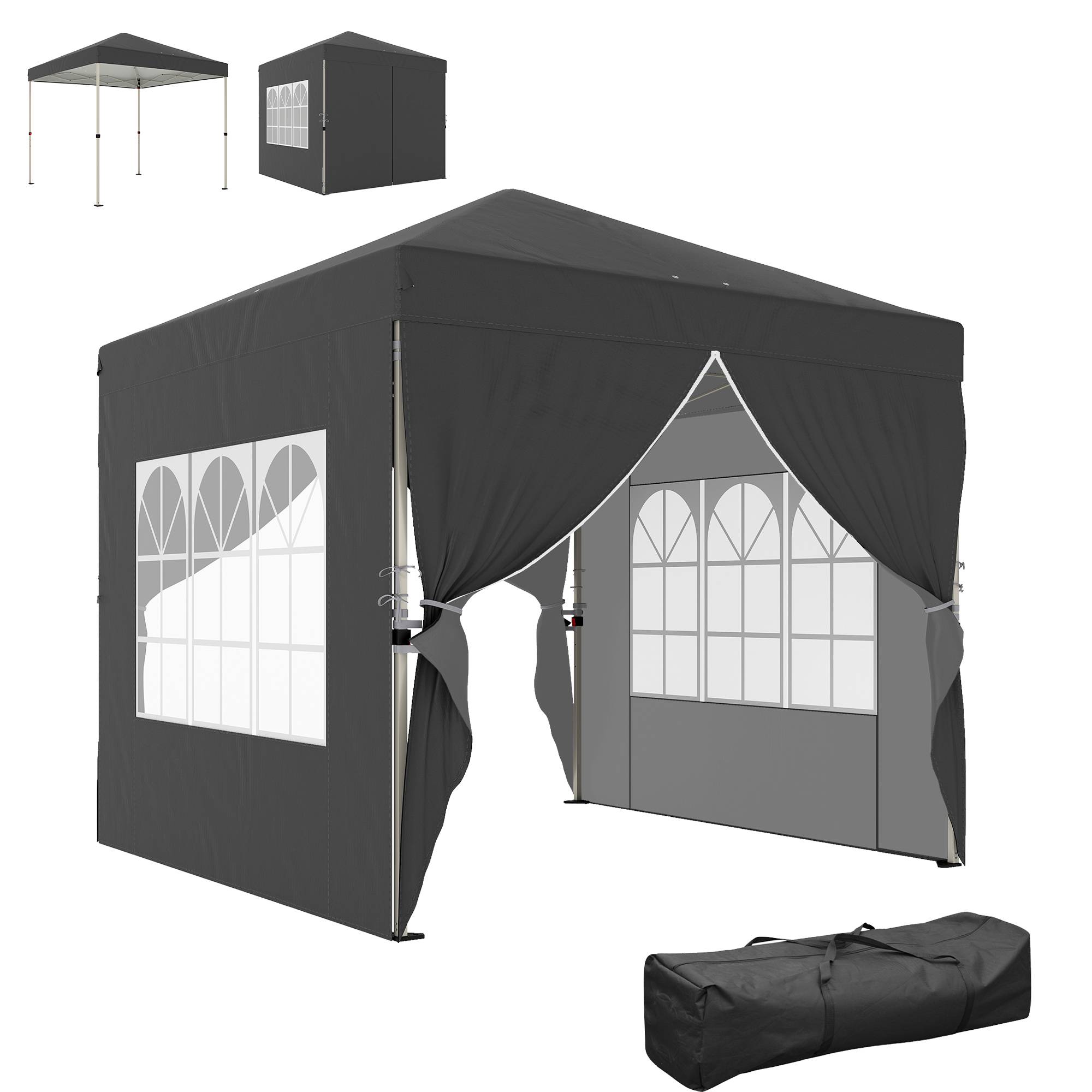 Tonnelle de jardin 2,5 x 2,5 m pop up tonnelle pliante réglable en hauteur protection UV50+ montage facile gris foncé - Image 1