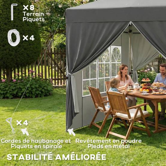 Tonnelle de jardin 2,5 x 2,5 m pop up tonnelle pliante réglable en hauteur protection UV50+ montage facile gris foncé - Image 8
