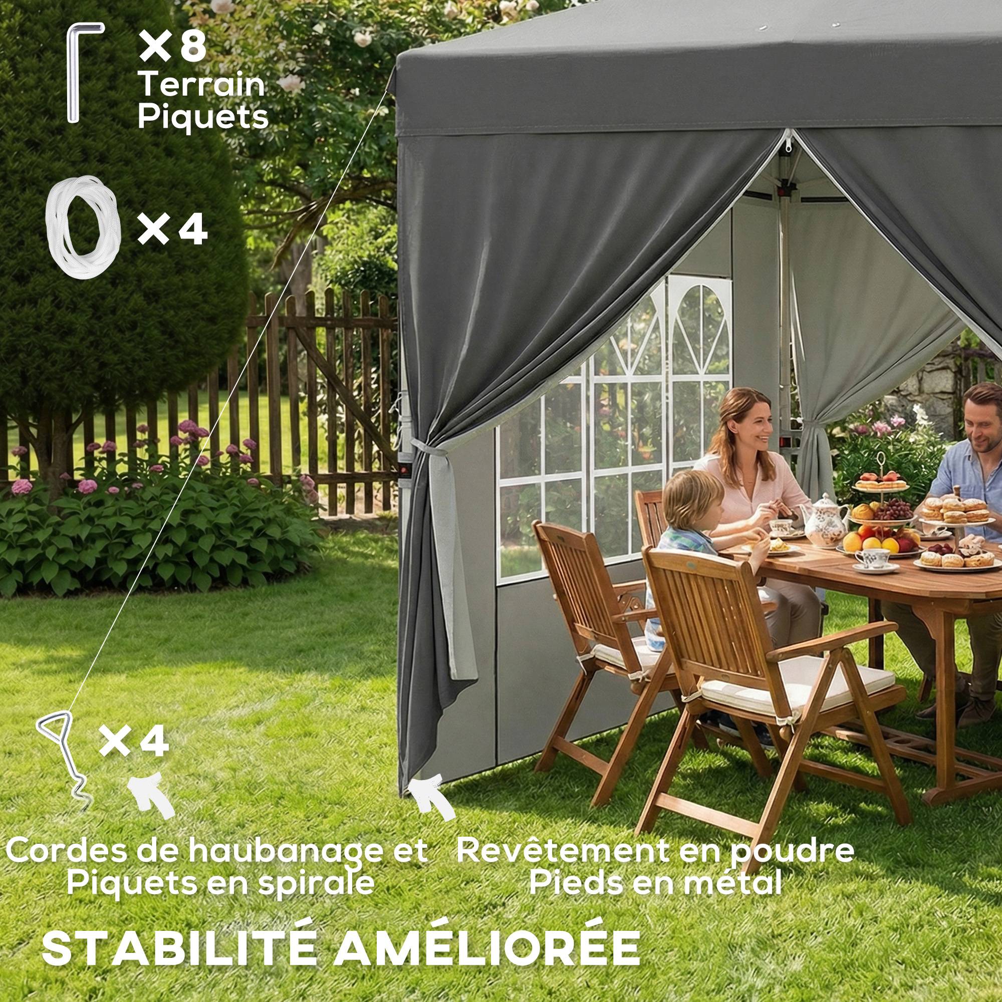 Tonnelle de jardin 2,5 x 2,5 m pop up tonnelle pliante réglable en hauteur protection UV50+ montage facile gris foncé - Image 8