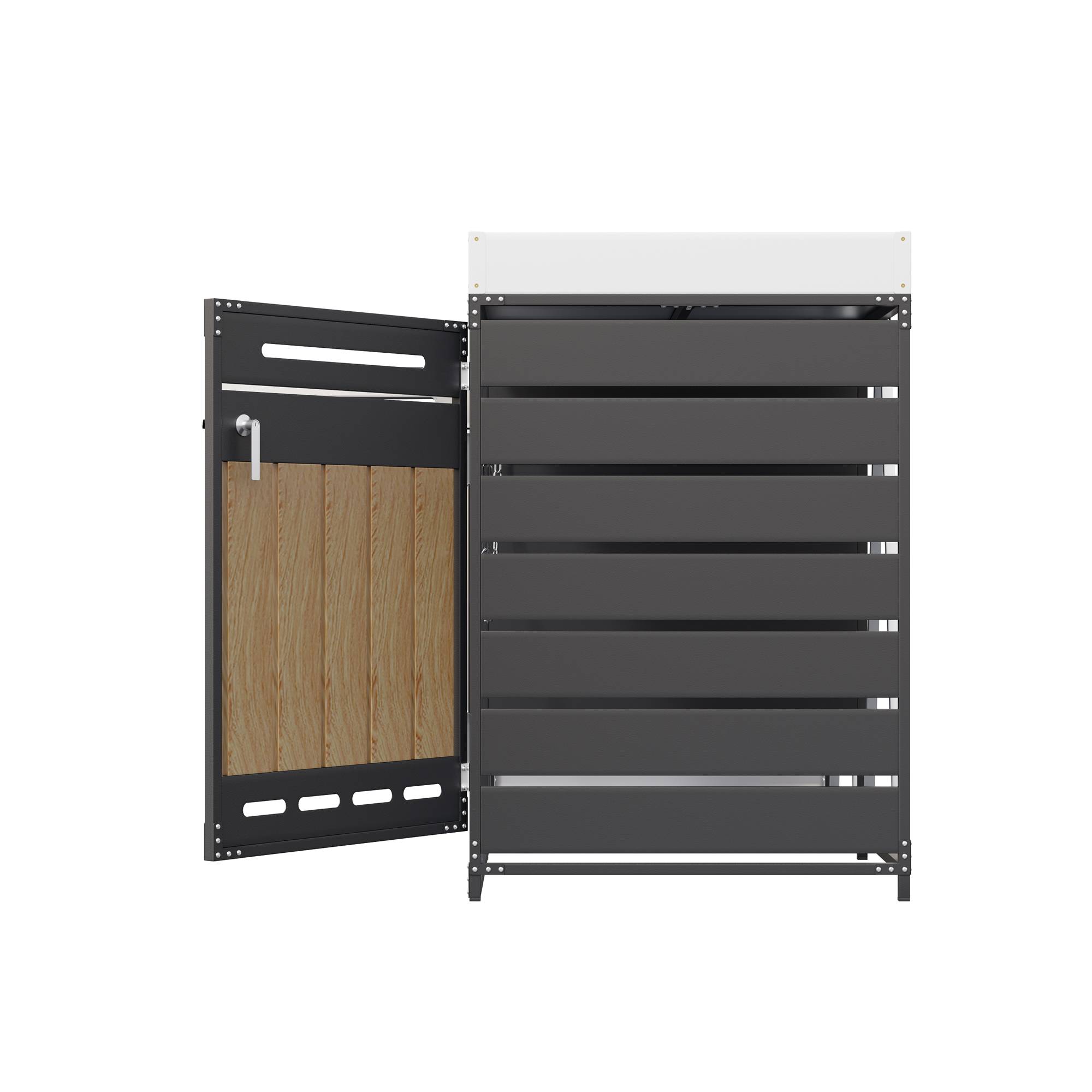 ComfortXL - Cache-poubelle 4 portes Acier Jardin Extérieur Avec jardinière 262x120cm Noir Aspect bois - ComfortXL Outdoor Living - Image 5