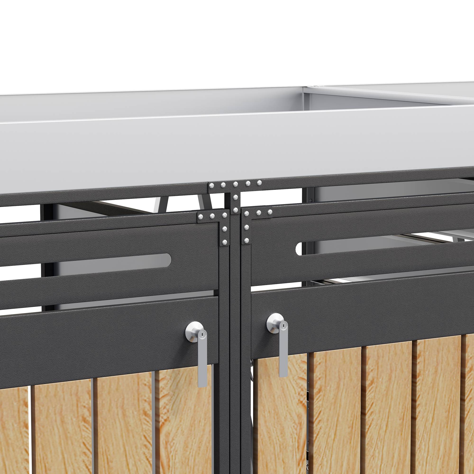 ComfortXL - Cache-poubelle 4 portes Acier Jardin Extérieur Avec jardinière 262x120cm Noir Aspect bois - ComfortXL Outdoor Living - Image 6