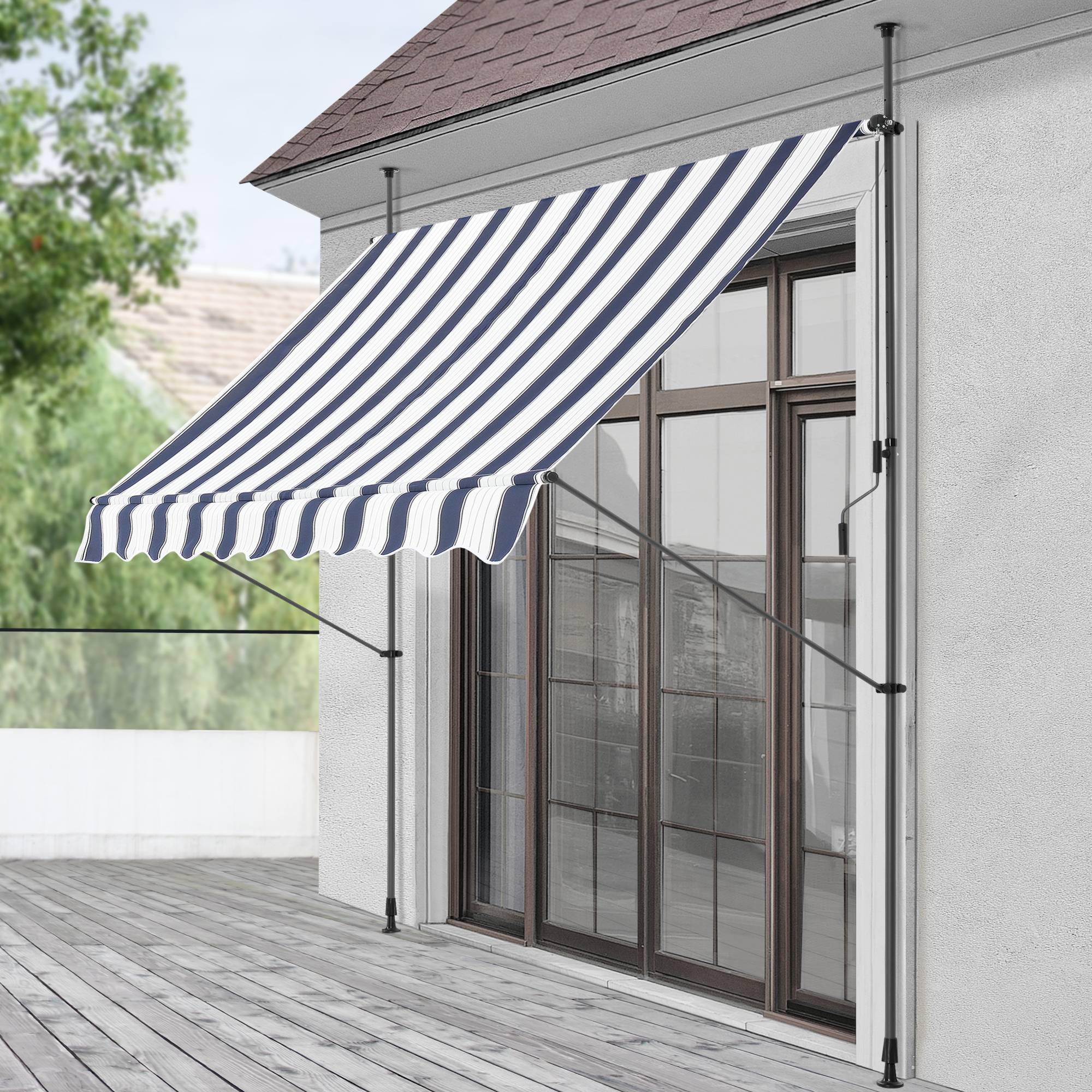 Pro.Tec - Store Banne Téléscopique Acier Polyester 400 x 120 x 220-309 cm Bleu Foncé Blanc [pro.tec] - Image 2