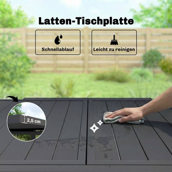 Table de jardin extensible, 80/160 x 80 cm, table à manger rectangulaire en aluminium pour 4 à 6 personnes avec plateau à lattes - Image 8