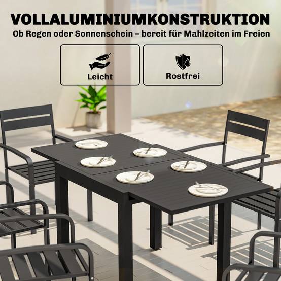 Table de jardin extensible, 80/160 x 80 cm, table à manger rectangulaire en aluminium pour 4 à 6 personnes avec plateau à lattes - Image 7