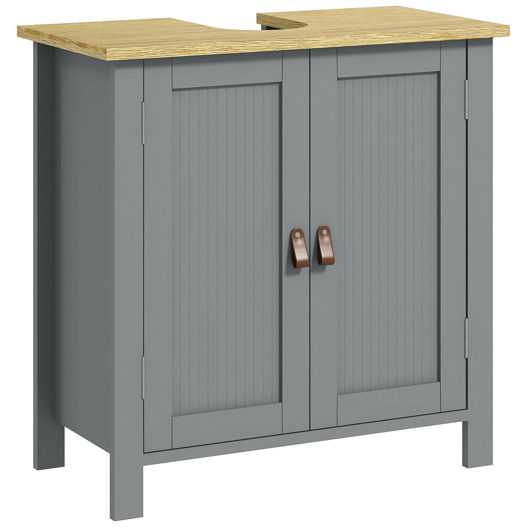 Sans Marque - Meuble sous lavabo 2 portes étagère réglable 2 étages intérieur poignées PU 60x30x60 cm gris - Image 1