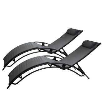 Lot de 2 transats ajustables noir et gris CALI