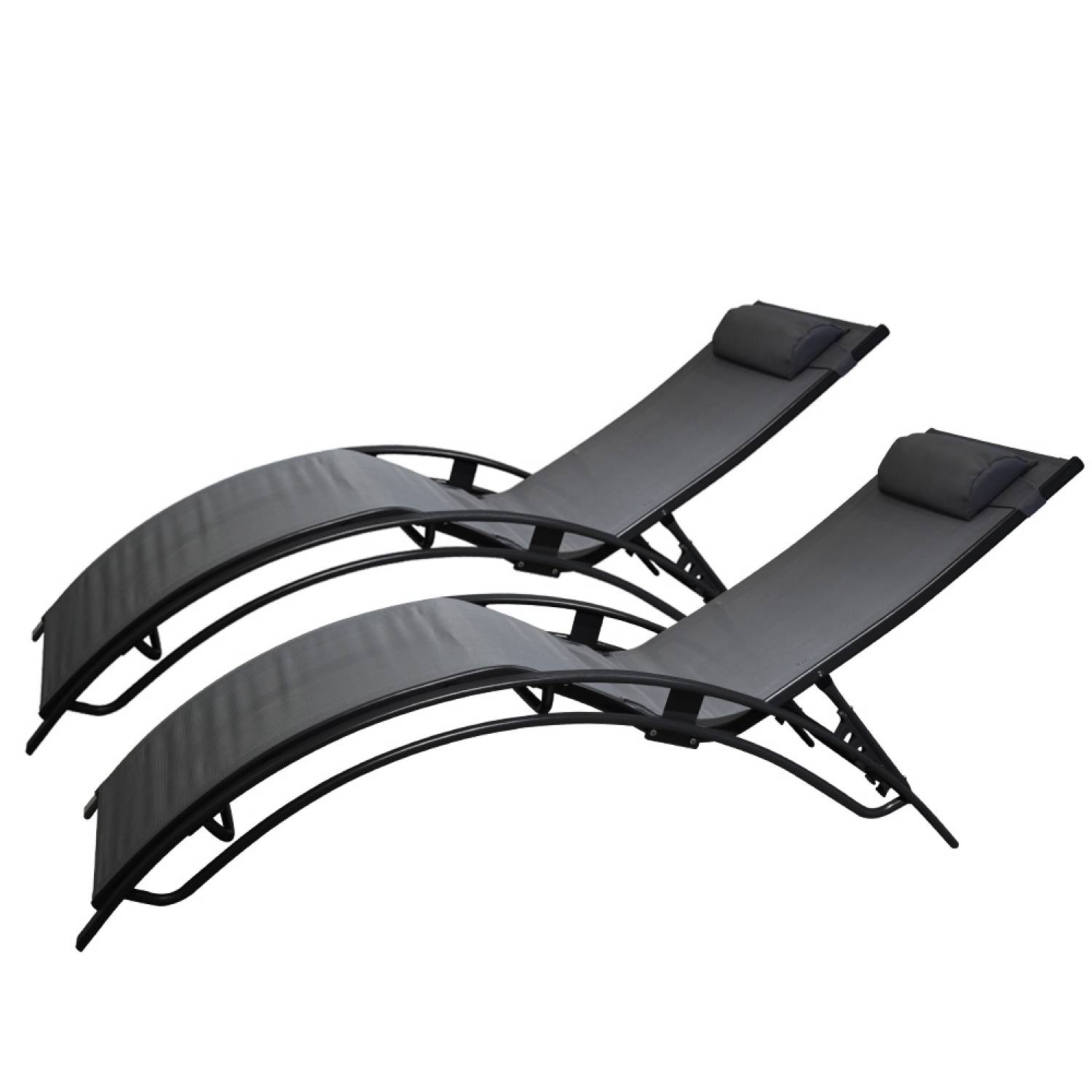 Lot de 2 transats ajustables noir et gris CALI