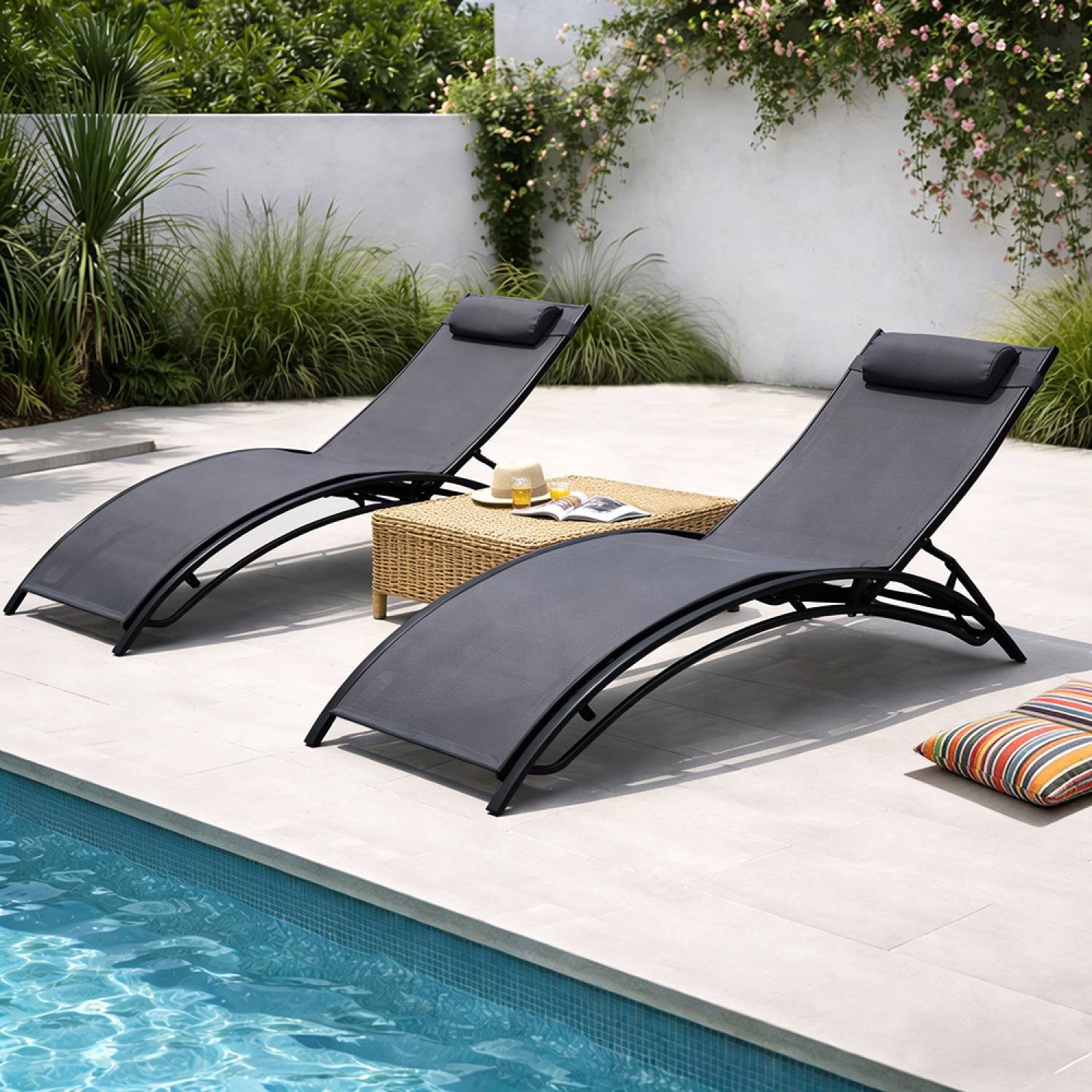 Lot de 2 transats ajustables noir et gris CALI - Image 2