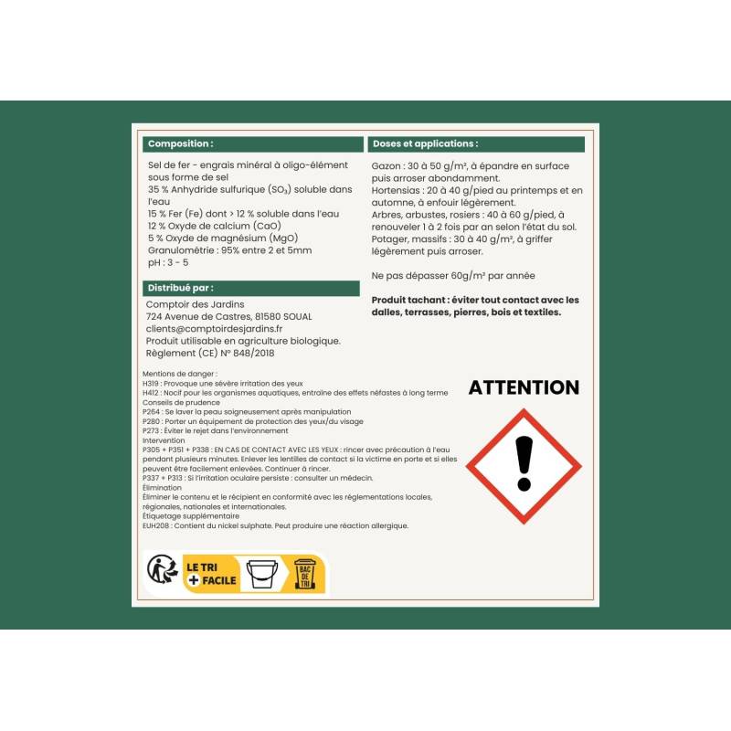 Sulfate de fer granulés - Agro Sens - Sac 20 kg - Image 3
