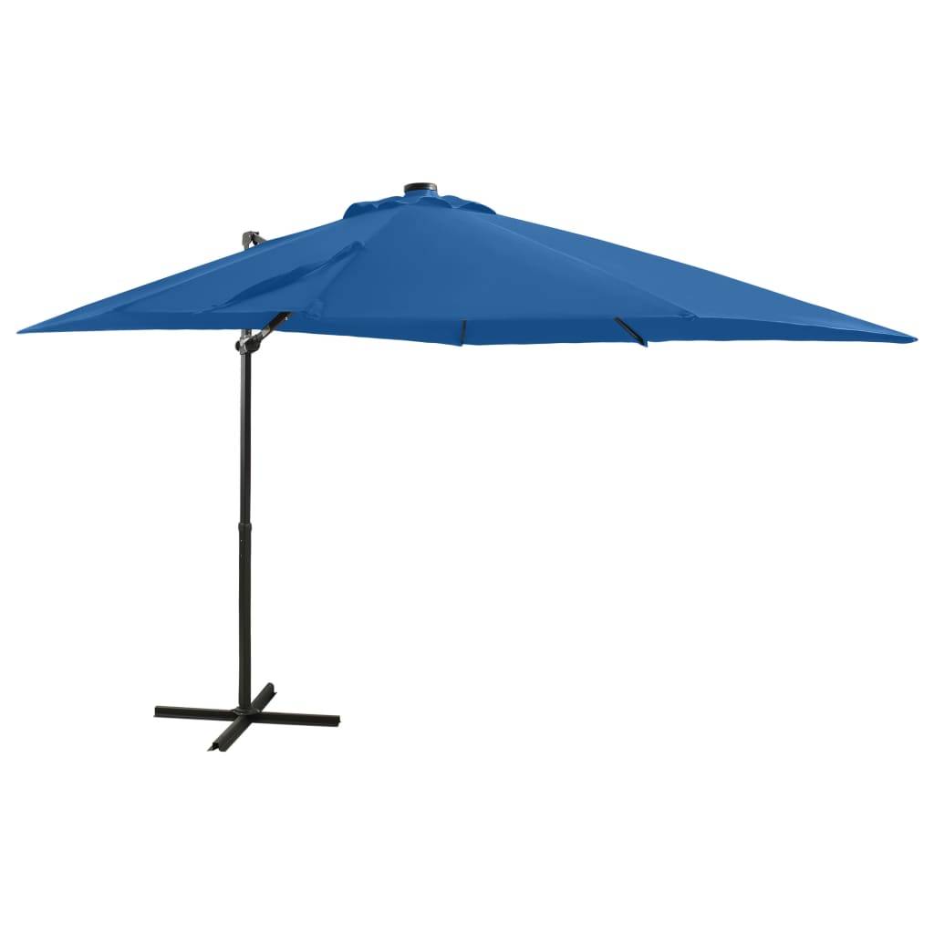 Helloshop26 - Parasol meuble de jardin déporté avec mât et lumières led 250 cm bleu azur - Image 1