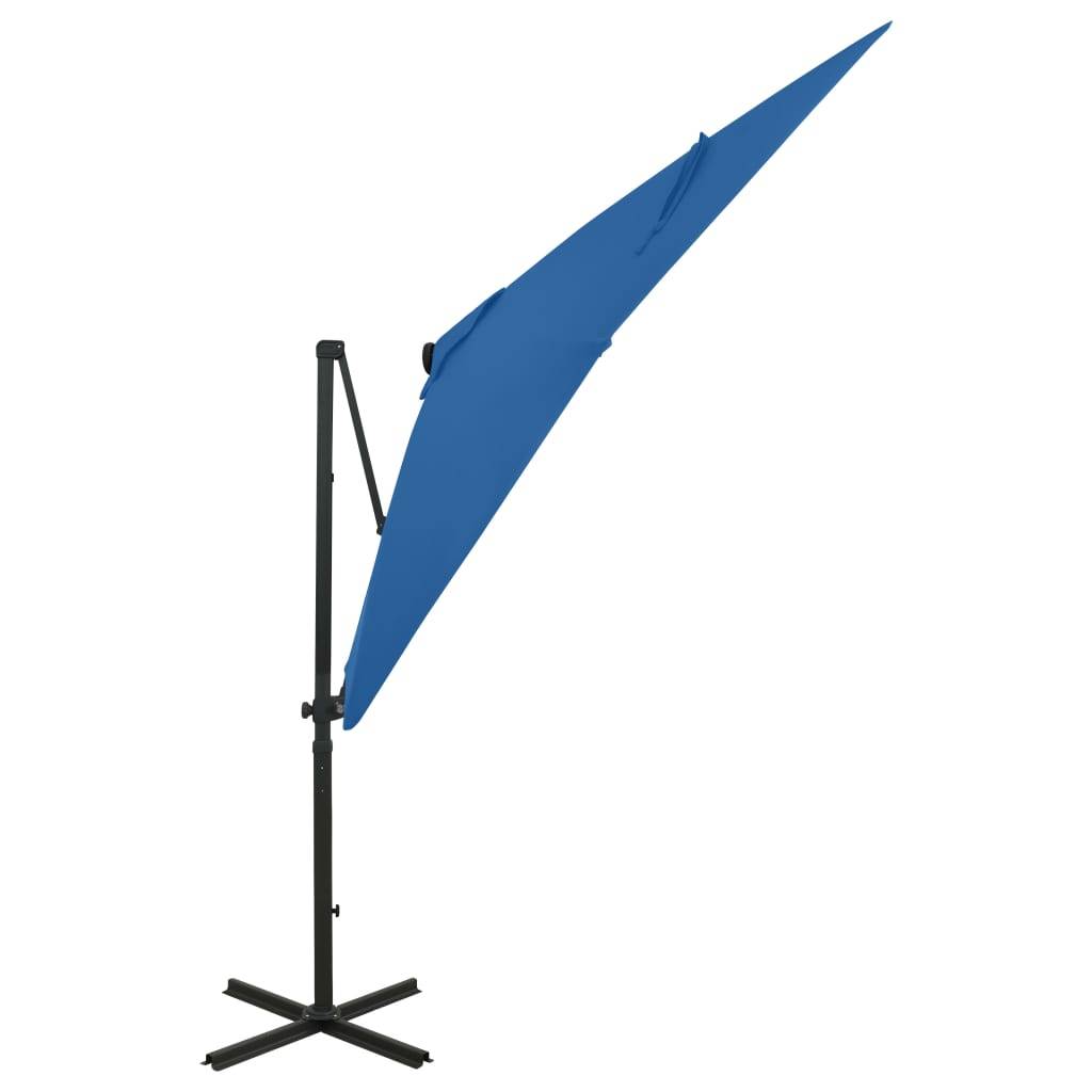 Helloshop26 - Parasol meuble de jardin déporté avec mât et lumières led 250 cm bleu azur - Image 2